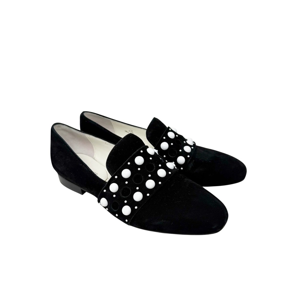 Donald J. Pliner Helene Black Suede Loafers with White Studs 6.5